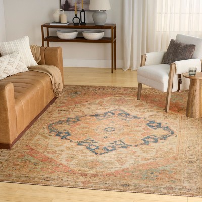 Nourison Vintage Washables Floral Bordered Indoor Non-Slip Flatweave Rug