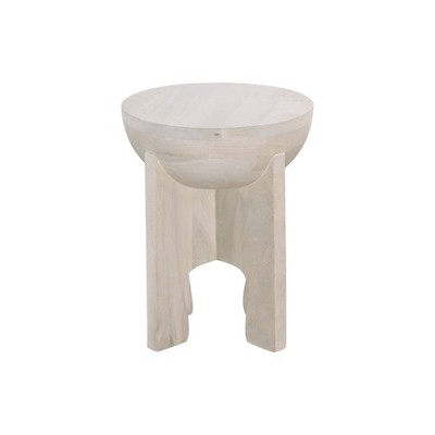 Washed White Mango Wood Round Side End Table, 20" Height