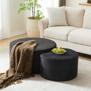 MOEPISY Nesting Coffee Table Set of 2,Upholstered Round Coffee Tables Set of 2 for Living Room, Modern Foam Round Coffee Table Black - 1 of 4