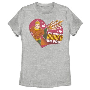 Women's Justice League Valentine's Day Aquaman I'm Totally Hooked on You T-Shirt - 1 of 4