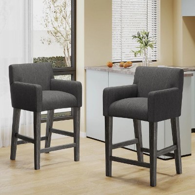 CAVINAS Contemporary Upholstered Counter Stool with Rounded Armrests and Rubberwood Frame
