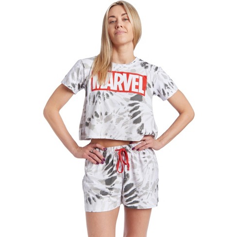 Marvel Avengers Womens Pajama Shirt and Shorts Sleep Set Tie Dye White X Small