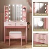 Vanity Desk with LED Lighted Mirror and 3 Adjustable Lights,  Makeup Vanity with Storage Stool, 2 Large Drawers and 4 Open Shelves - 4 of 4