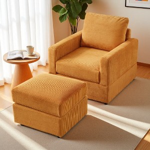 57" Corduroy Chaise Lounge Chair with Ottoman and Pillow - 1 of 4