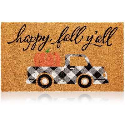 Juvale Happy Fall Y'all Coir Door Mat Welcome Doormat Indoor Outdoor Nonslip Front Rugs 30 x 17