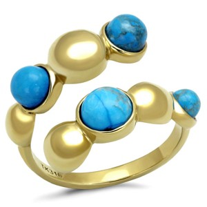 Slickblue Women's IP Gold Stainless Steel Ring with Semi-Precious Sea Blue Turquoise, Size 5-10 - 1 of 4