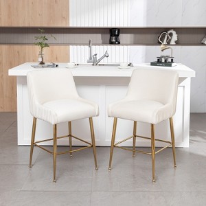 SEYNAR Modern Velvet 37'' H Metal Leg Counter or Bar Stools Set of 2 - 1 of 4