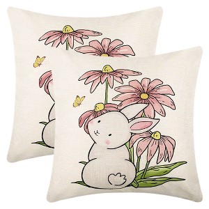 REGALWOVEN Easter Rabbit Pattern Throw Pillow Covers for Sofa Living Room Home Farmhouse Decoration 18 x 18 Inch 2 Pcs - 1 of 4