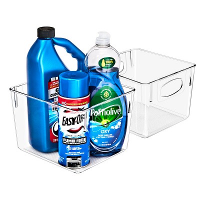 Sorbus 2 Pack Medium Clear Plastic Storage Bins with Handle - Organization and Storage for Laundry Room, Closet, Under Sink, Bathroom and more