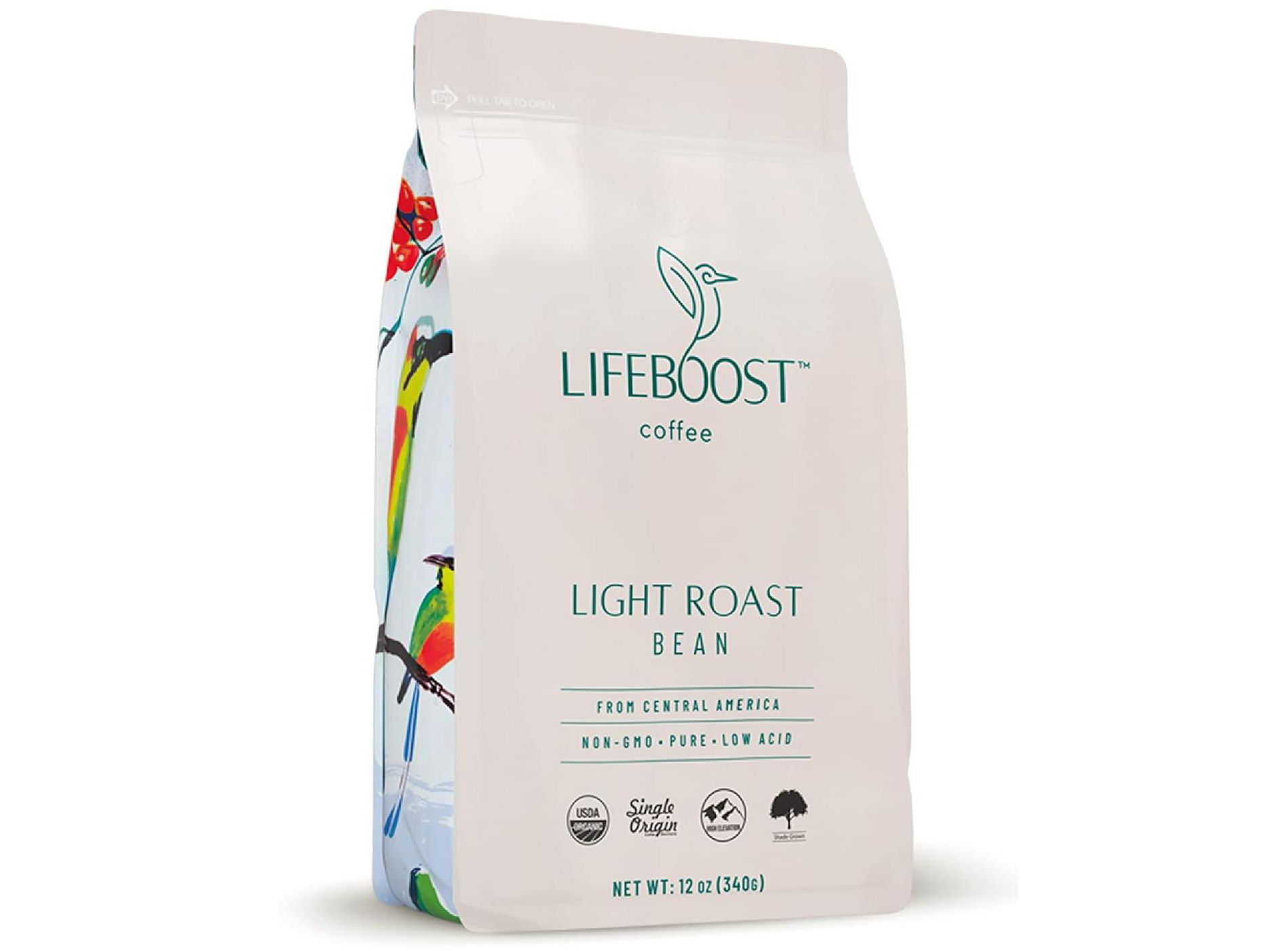 Lifeboost Coffee Optimist Lightroast Wholebean Coffee, Non-GMO, Pure, Low Acid, From Central America, Smooth & Delicious - 12 oz