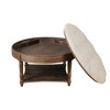PAGED 2 Tier Round Tufted Ottoman with Storage, Large WaterProof Ottoman Coffee Table, Linen-Polyester Upholstered Farmhouse Ottoman Table - 4 of 4