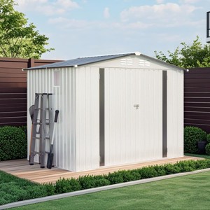 8x6 Durable Metal Outdoor Storage Shed with Lockable Door, Side Window and Pitched Roof for Garden or Backyard-Maison Boucle - 1 of 4
