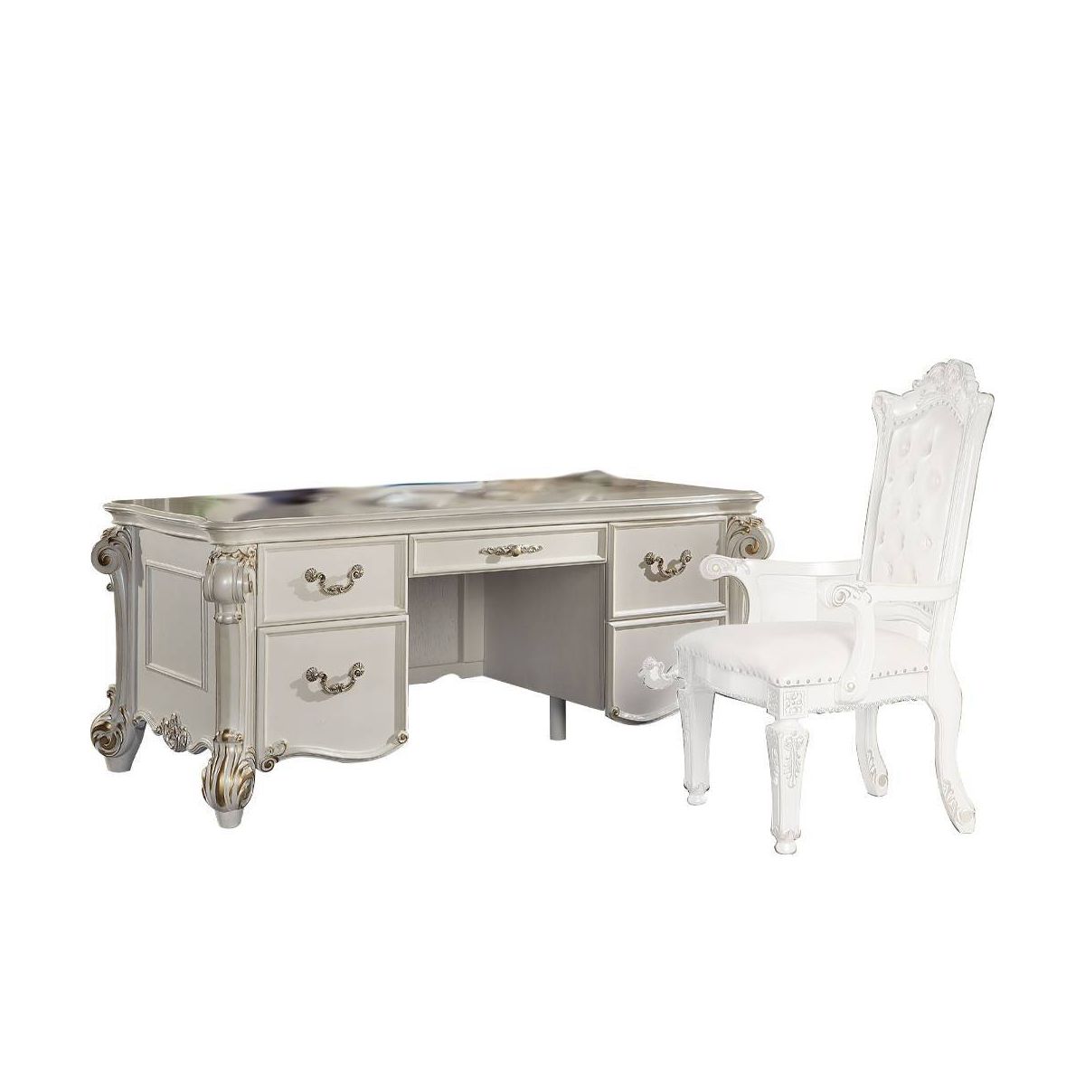 31" Vendome Desks Antique Pearl Finish - Acme Furniture: Executive Writing, Open Storage Shelf