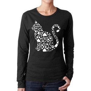 LA Pop Art Cat Claws - Women's Word Art Long Sleeve T-Shirt - 1 of 4
