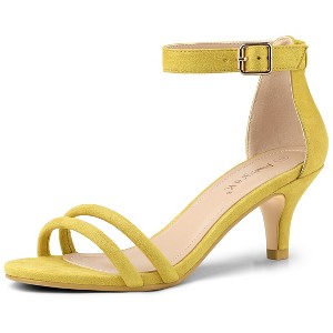 Allegra K Women's Round Open Toe Ankle Buckle Strap Kitten Heel Sandals - 1 of 4