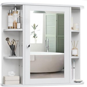 MaseiKar Bathroom Medicine Cabinet, Bathroom Mirror Cabinet Wall Mounted with 6 Side Open Shelves, White Wall Cabinet with Mirror, White - 1 of 4