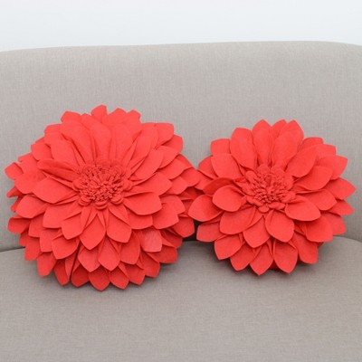 Red Felt Flower Shaped Throw Pillow