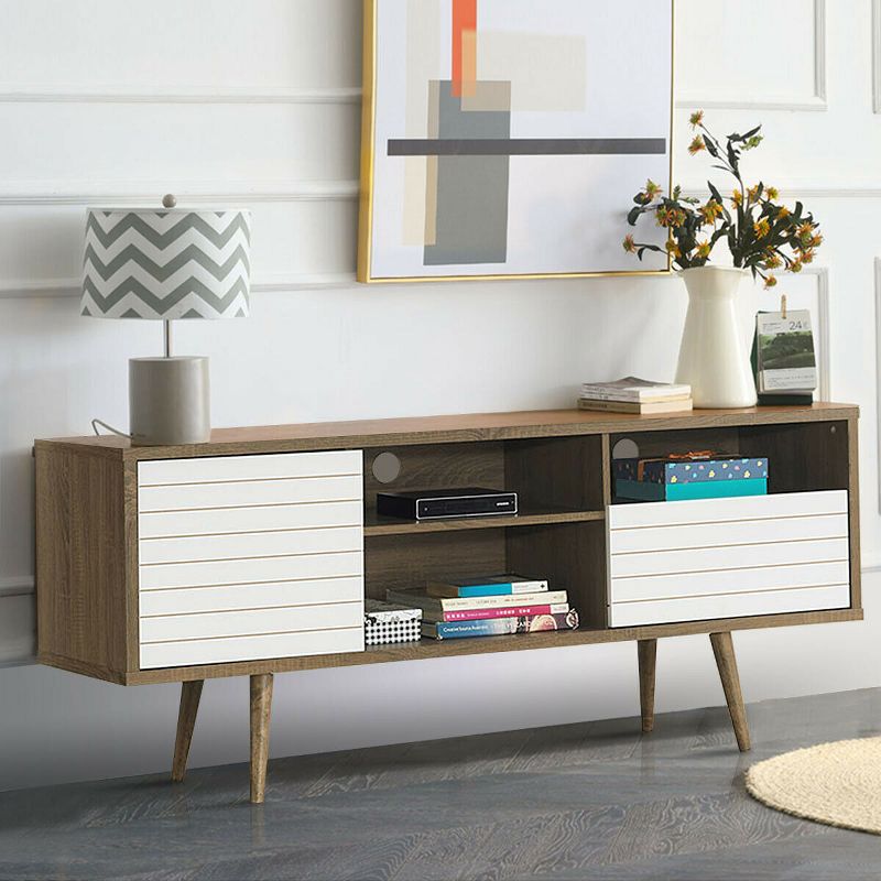 Costway Modern TV Stand/Console Cabinet 3 Shelves Storage Drawer Splayed Leg Wood/White, 3 of 11