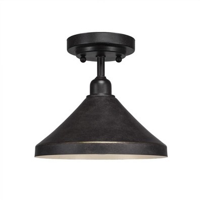 Toltec Lighting Vintage 1 - Light Flush Mount in  Dark Granite with 10" Dark Granite Cone Metal Shade Shade