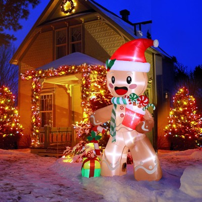Christmas Decoration Lighted Inflatable Gingerbread Man Blow Up Yard Decorations Outdoor Light Up Christmas Inflatable Holiday Party Lawn Garden Decor