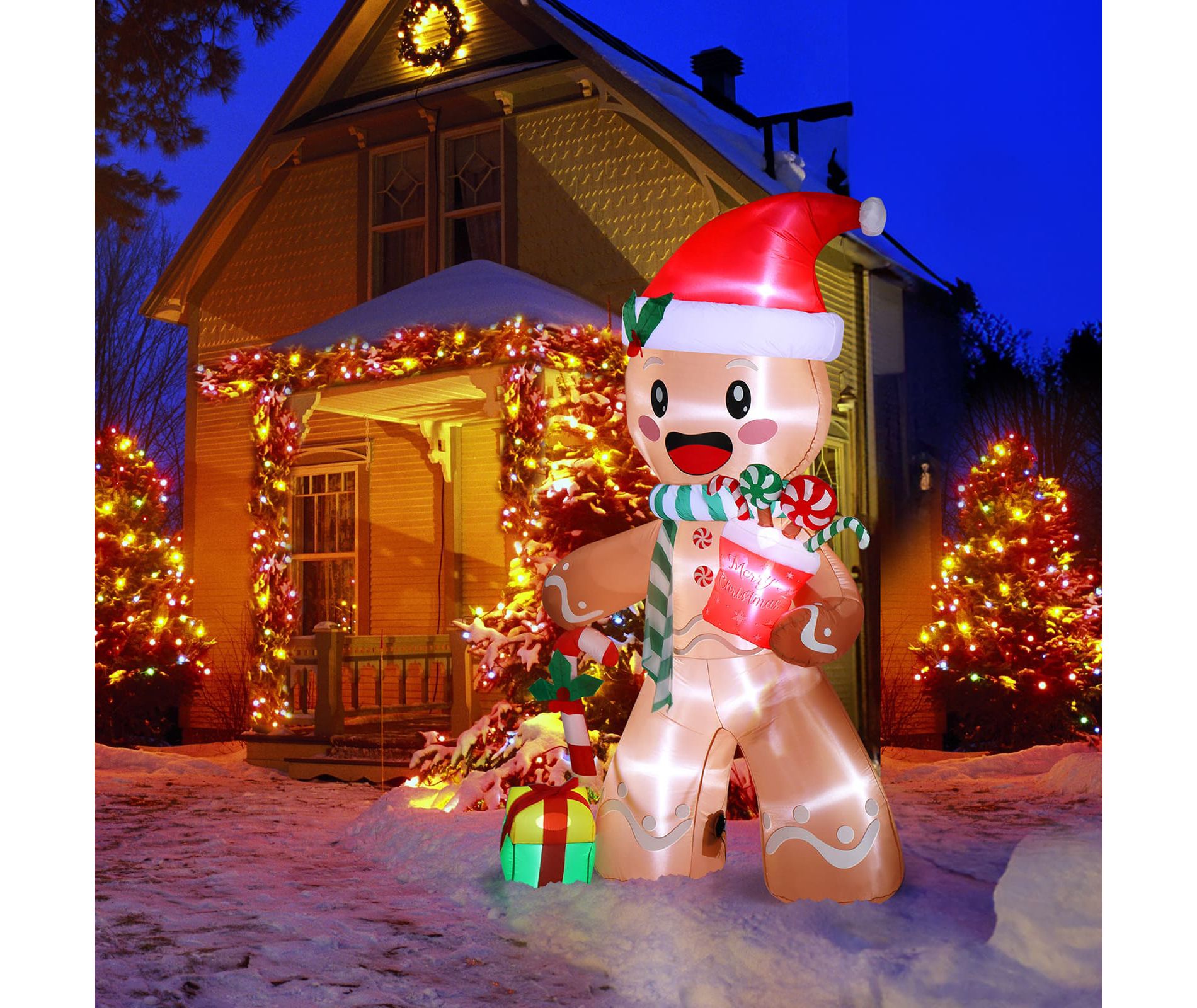 Christmas Decoration Lighted Inflatable Gingerbread Man Blow Up Yard Decorations Outdoor Light Up Christmas Inflatable Holiday Party Lawn Garden Decor