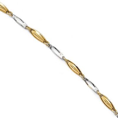 Black Bow Jewelry 14k Two Tone Gold 3.2mm Polished Link Anklet, 9-10 Inch