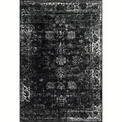 Modern Distressed Black & Ivory Rectangular Area Rug
