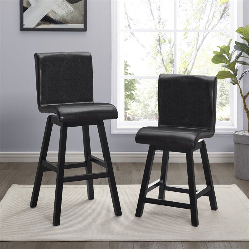 Hillshaw 24" Faux Leather Counter Stool in Dark Brown (Set of 2) - Lexicon, 2 of 7