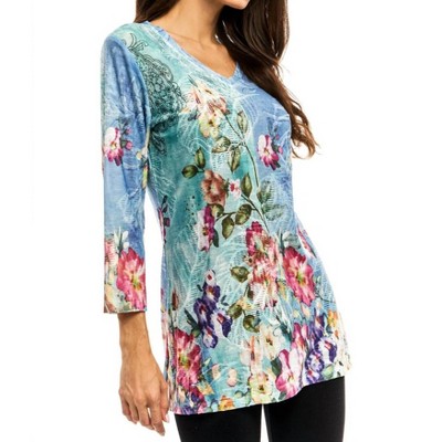 Women's Floral V Neckline Tunic - Adore