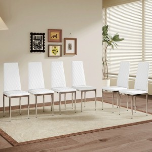 FONTOI 6PCS Dining Chairs with Metal Legs&Ergonomic Back for Dining Room, Meeting Family Dining Needs, White&Silver, 15"*38.6"*15" - 1 of 4