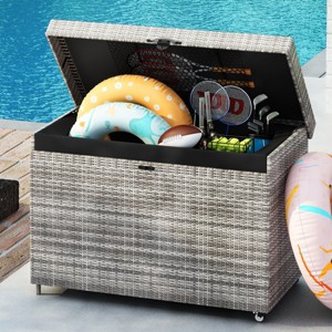 230 Gallon Rattan Deck Box With Wheels,All-Weather Outdoor Large Patio Storage Box,Outdoor Furniture -Maison Boucle - 1 of 4