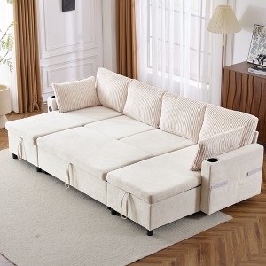 111.8" Sectional Sofa Polyesterll-out Sofa Bed Versatile Sofa Sleeper with Large Storage Space, Two USB Ports and Two Cup Holders for Living Room - 1 of 4