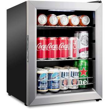 Ivation 62 Can Beverage Refrigerator | Freestanding Ultra Cool Mini Fridge |Reversible Glass Door & Adjustable Shelving - Stainless Steel