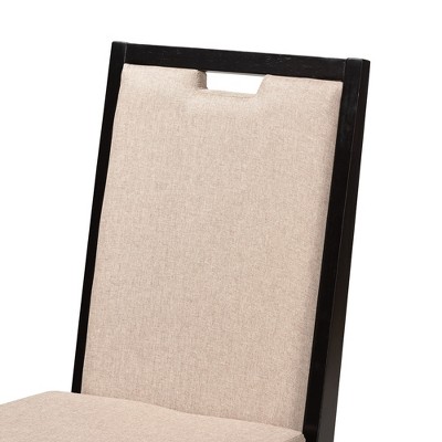 Sand Fabric and Dark Brown Wood 5-Piece Round Dining Set