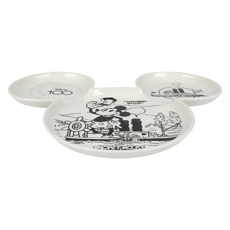 Disney 100 Steamboat Willie Artwork Mickey Mouse Shaped 12" White Tray Plate, 2 of 4