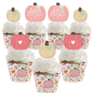 Big Dot of Happiness Girl Little Pumpkin - Cupcake Decoration - Fall Birthday Party or Baby Shower Cupcake Wrappers and Treat Picks Kit - Set of 24 - 1 of 4
