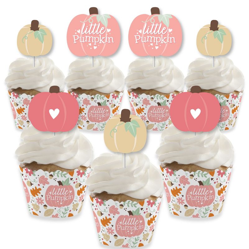 Big Dot of Happiness Girl Little Pumpkin - Cupcake Decoration - Fall Birthday Party or Baby Shower Cupcake Wrappers and Treat Picks Kit - Set of 24, 1 of 8