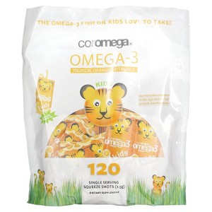 Coromega Kids, Omega-3, Tropical Orange + Vitamin D, 120 Single Serving Squeeze Shots, 2.5 g Each - 1 of 2