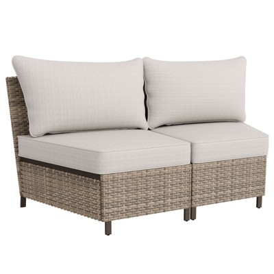 EAGLE PEAK Coastal Vista Curved Outdoor Wicker Sofa with Cushions, Patio Furniture Sets Outdoor Sectional Patio Conversation Set