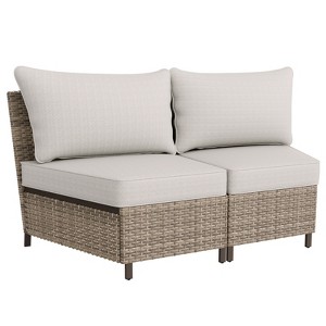 EAGLE PEAK Coastal Vista Curved Outdoor Wicker Sofa with Cushions, Patio Furniture Sets Outdoor Sectional Patio Conversation Set - 1 of 4