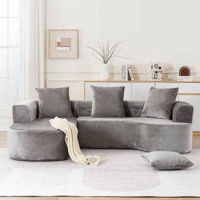 Modular L-Shape Sectional Sofa, Deep Seat Couch with Chaise, Sponge Compression Sofa with Spring Support and Corduroy Cover-Coolbibila
