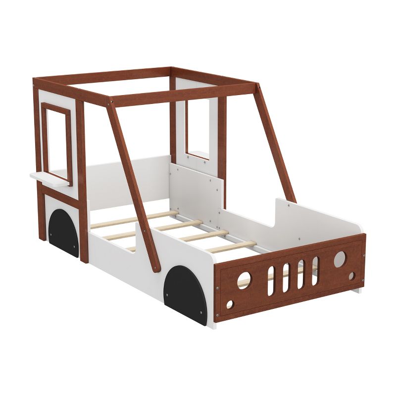 Fun Play Design Twin Size Car Bed, Kids Platform Bed in Car-Shaped, White+Orange - ModernLuxe, 5 of 8