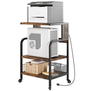 31.4''H Printer Stand with Power Outlets and USB Ports 3 Tier Printer Table w/Wheels Printer Storage Cart Rolling Printer Cart with Storage Shelf - 1 of 4