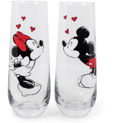 Silver Buffalo Mickey And Minnie Kiss Hearts Stemless Fluted Glassware  Exclusive