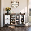 55” Particleboard Glass Door Sideboard - 4 Drawers & 3-Tier Storage Cabinet with Raised Edge Fence, Wood Legs, 280LBS Top Capacity - 2 of 4