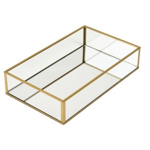 LAURAELLA Handcrafted Glass Tray, Decorative Storage Tray for Makeup, Jewelry, Desk, or Bathroom, Clear with Gold - 1 of 4