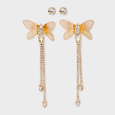 Butterfly Linear and Stud Earring Set 2pc - Wild Fable™ Gold