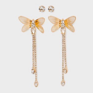 Butterfly Linear and Stud Earring Set 2pc - Wild Fable™ Gold - 1 of 3