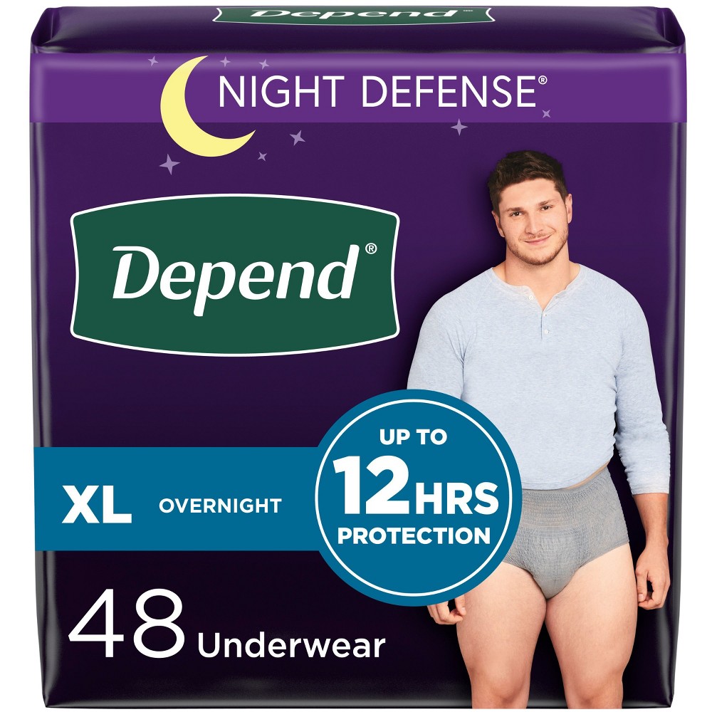 Depend Night Defense Adult Incontinence Underwear for Men  Overnight  XL  Grey  48Ct