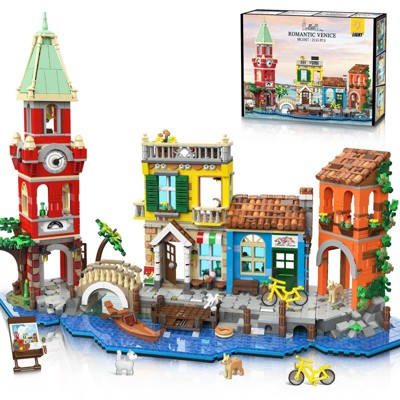 Plaxsoon Venice Main Street Building Set, 2155PCS City Riverside Architecture Model Kit with Flower Shop & Pizzeria Toys for Adults & Teens 10+